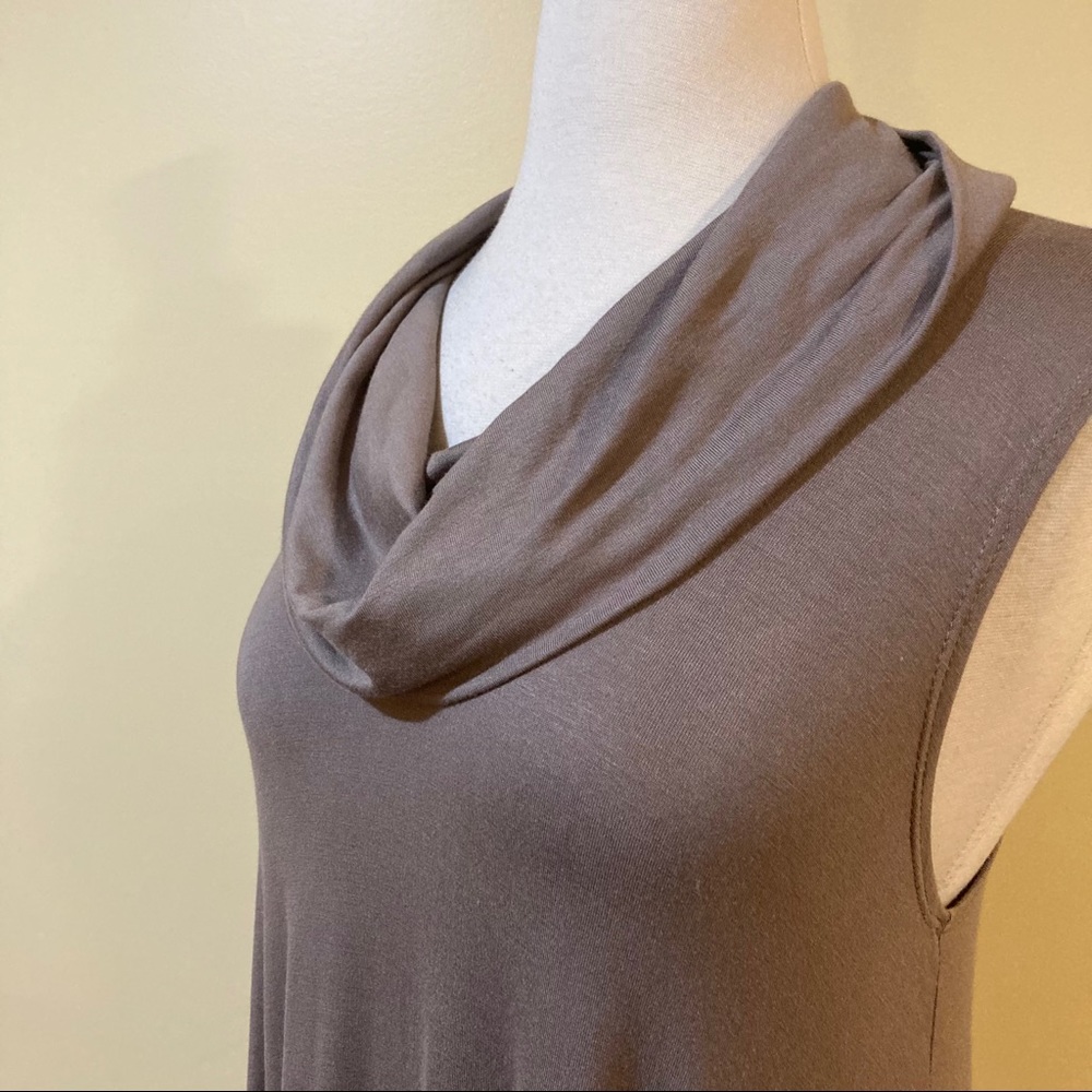 Cowl Neck Sleeveless Drapey Trapeze Dress Taupe - Picture 4 of 5